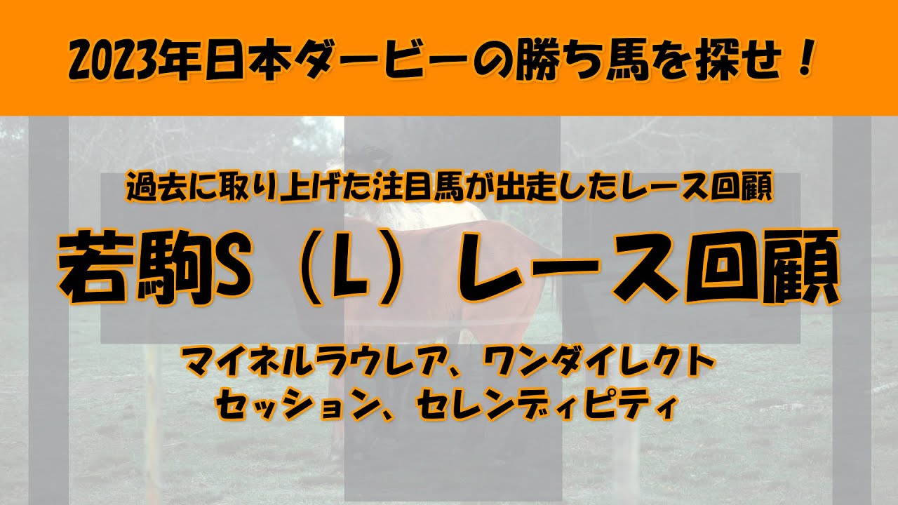 2023年日本ダービー馬を探せ！#39　若駒S（L）レース回顧。粗削りながらも秘める能力は世代上位の逸材マイネルラウレア、祖母にワンカラットがいるワンダイレクト等計4頭のレース回顧を致しました。