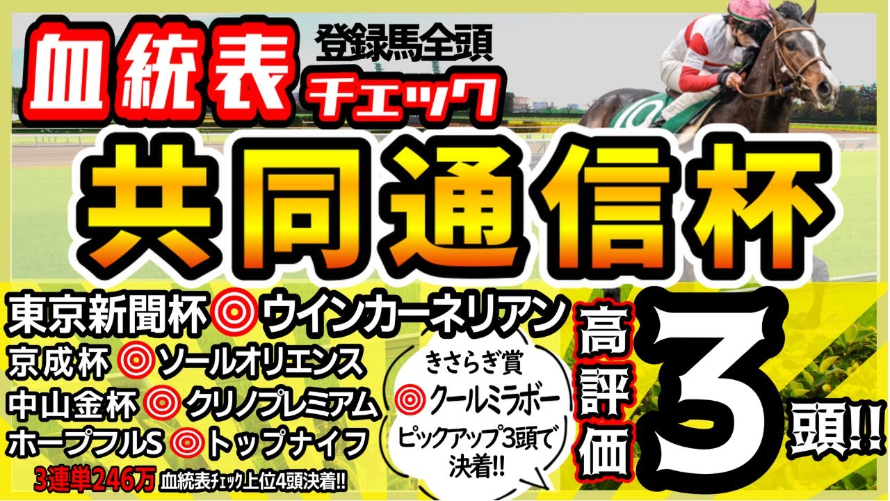 【共同通信杯2023】東京新聞杯◎ウインカーネリアン！2月も一発目から推奨成功！知らないと損のお宝血統！高評価馬3頭！