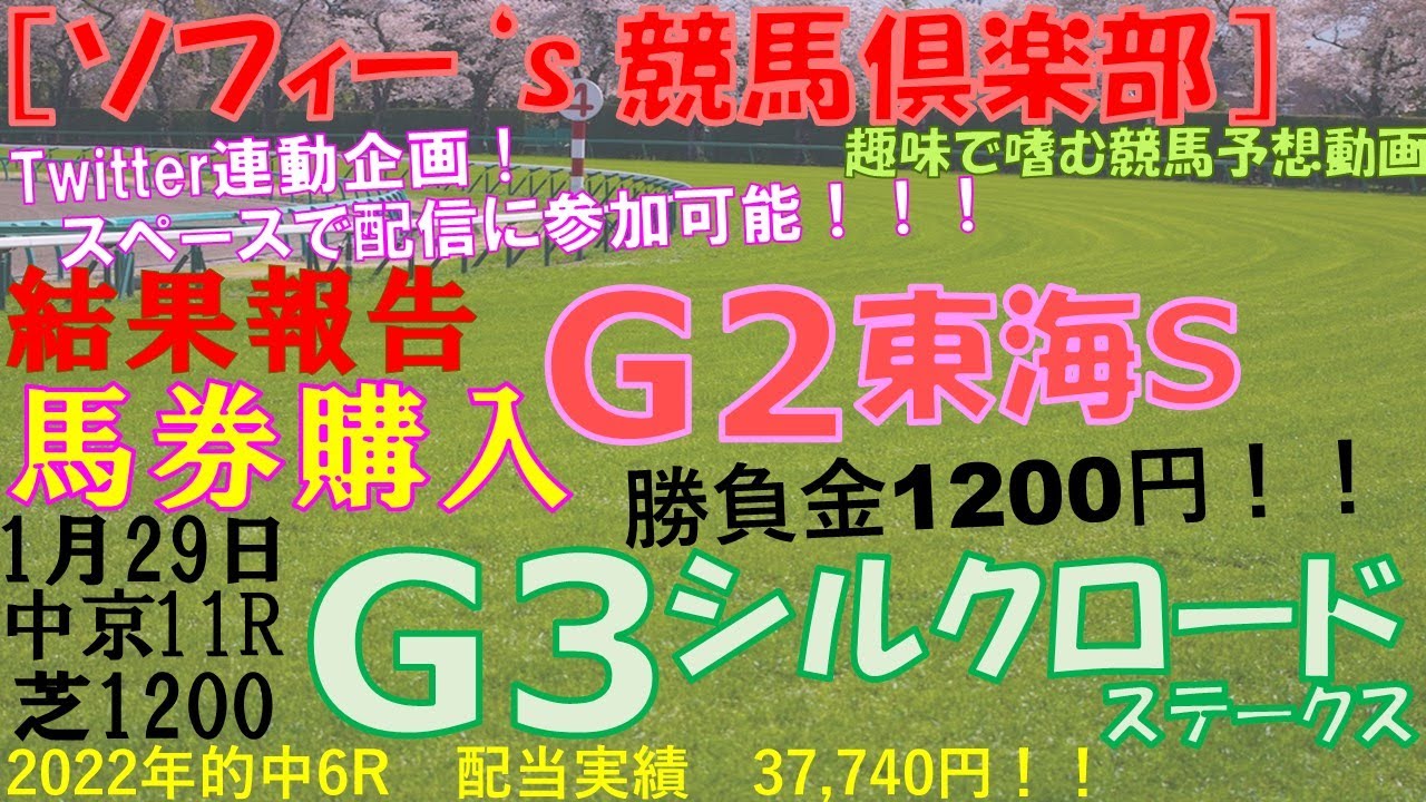 令和5年1/28［ソフィー’s競馬倶楽部］結果報告G2 東海テレビ杯東海ステークス　馬券購入 1月29日 中京11R  シルクロードステークス