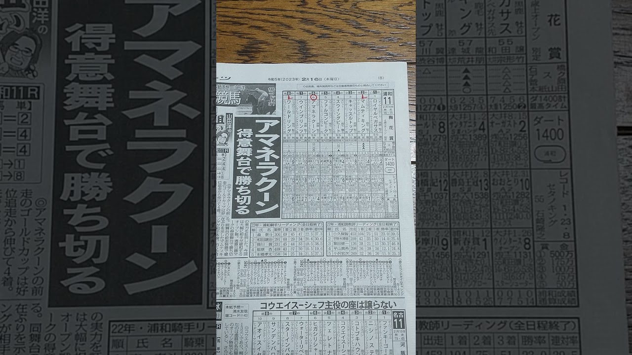2023/2/16　浦和11R　梅花賞　予想