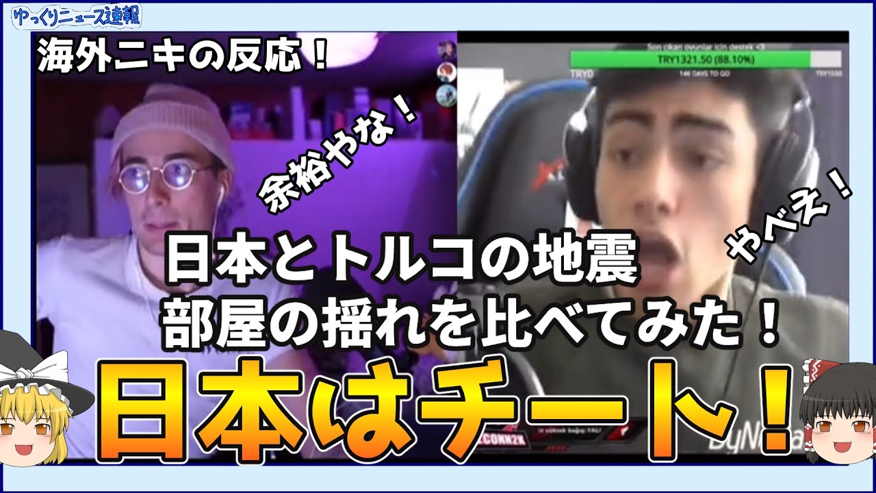 【海外の反応】日本とトルコの地震での部屋の揺れを比べてみた！