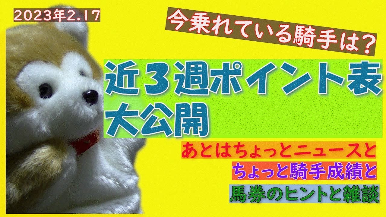 【童犬（こいぬ）の動画・騎手関連情報】近走の騎手の調子がわかりやすい、近３週ポイント表で今乗れている騎手をチェック！
