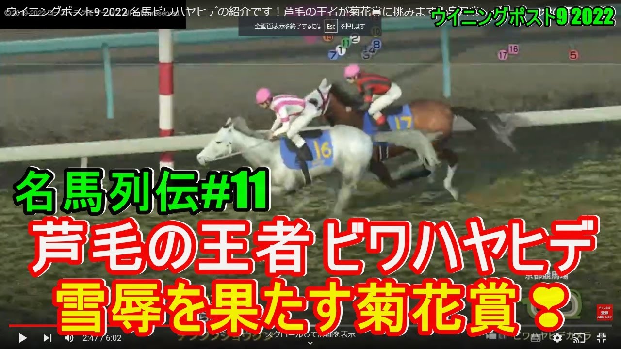 ウイニングポスト9 2022 名馬ビワハヤヒデの紹介です！芦毛の王者が菊花賞に挑みます！皐月賞、ダービー2着の雪辱を晴らします！競馬 winning post 9 2022