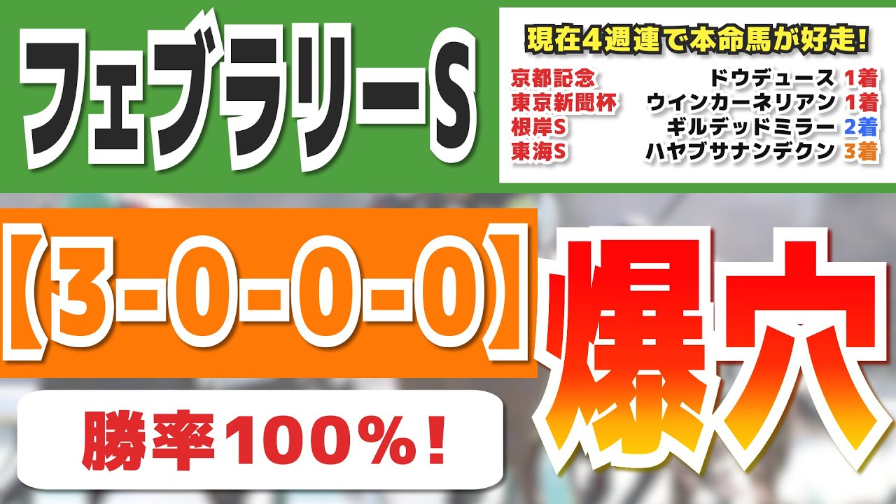【フェブラリーS2023】衝撃爆穴！相手候補の勝率100％データを持つ爆穴馬を公開！現在4週連続で本命馬が馬券内へ好走し、馬券連続的中！