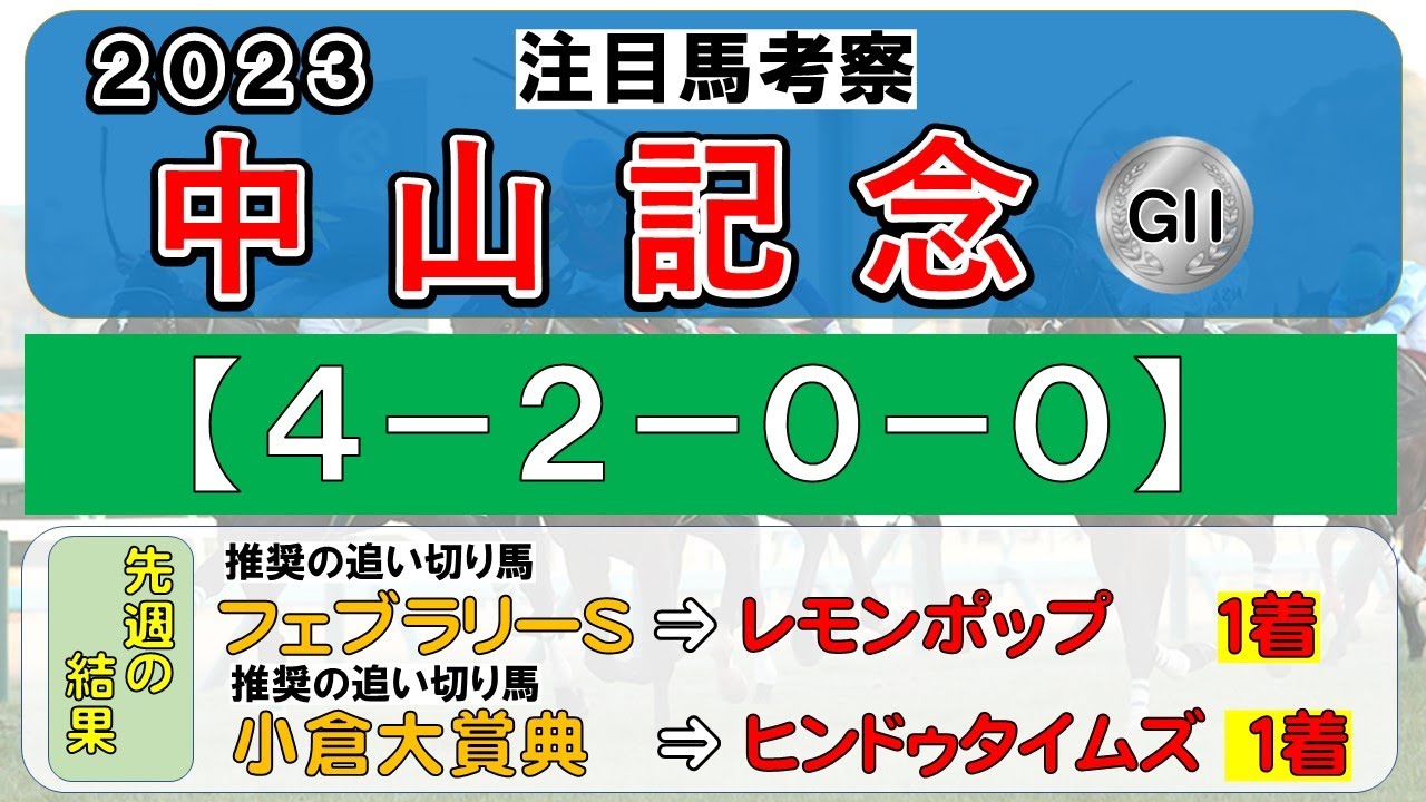 【中山記念2023】注目馬考察（４－２－０－０）の鉄板データ、注目馬・１週前追い切り４頭を考察