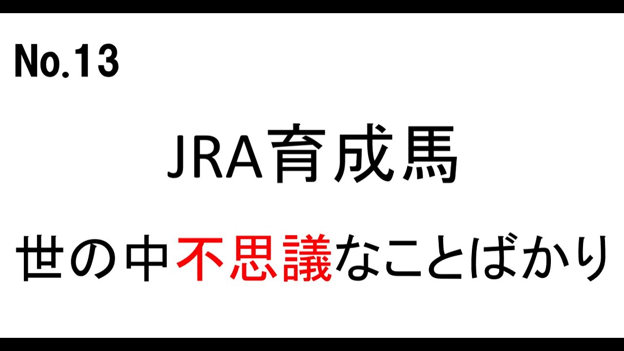No13 JRA育成馬　競馬は不思議な事ばかり