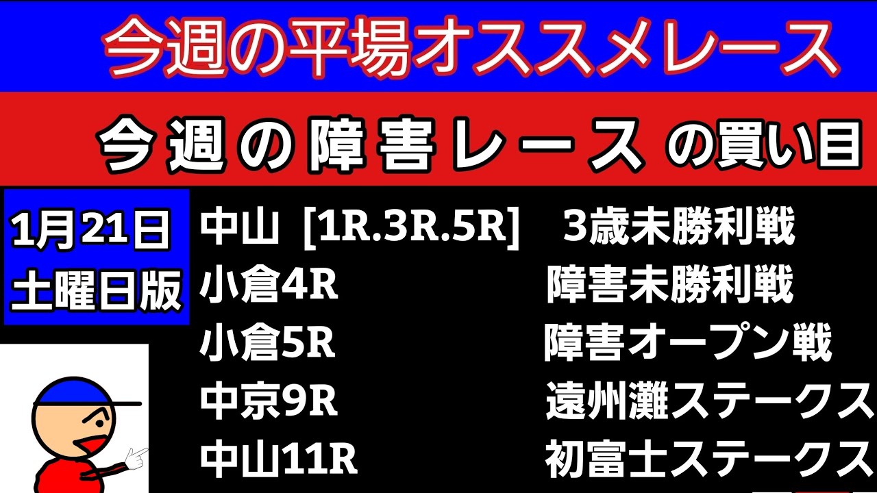 [平場オススメ予想と障害レース]の買い目　初富士ステークス　遠州灘ステークス　障害オープン戦　障害未勝利戦　他