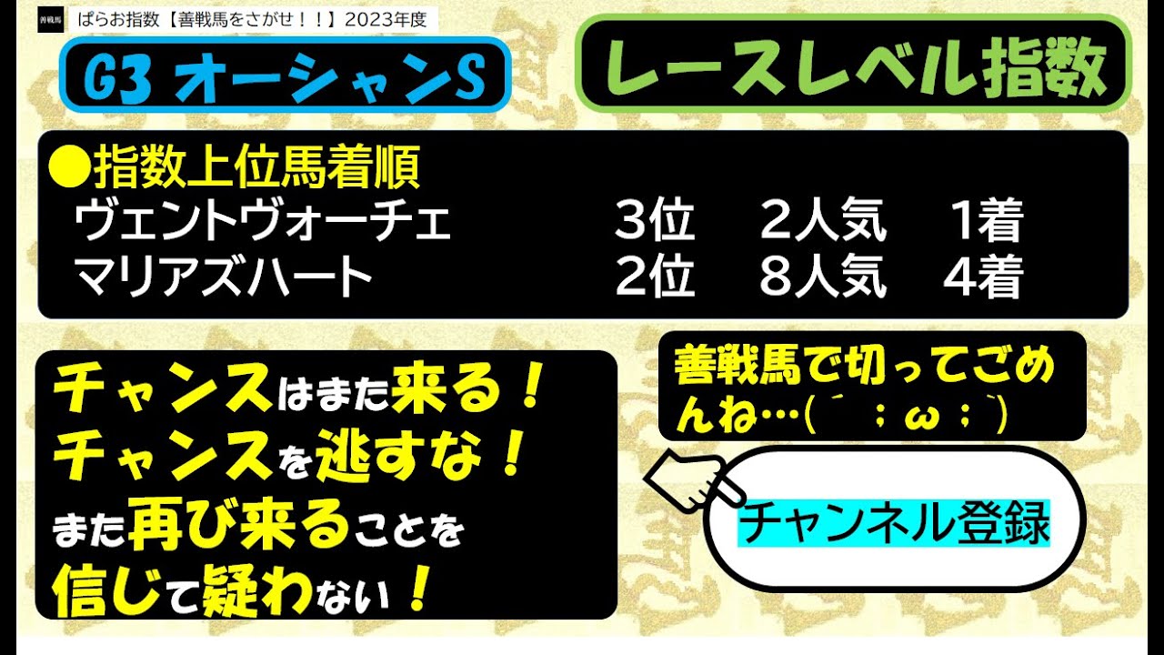 JRA G3 オーシャンS ぱらお指数 レースレベル指数 競馬初心者 でも 馬券 的中！ 中央競馬 重賞レース競馬予想2023