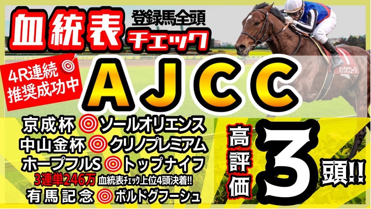 【AJCC2023】京成杯◎ソールオリエンス！有馬から4レース連続推奨成功中！知らないと損のお宝血統、高評価馬3頭！