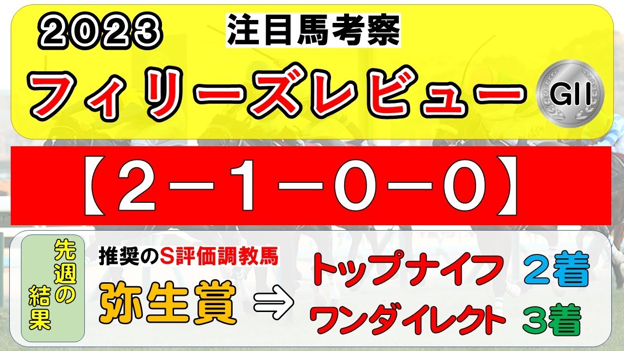 【フィリーズレビュー2023】注目馬考察（２－１－0－０）の鉄板データ、注目馬・１週前追い切り４頭を考察
