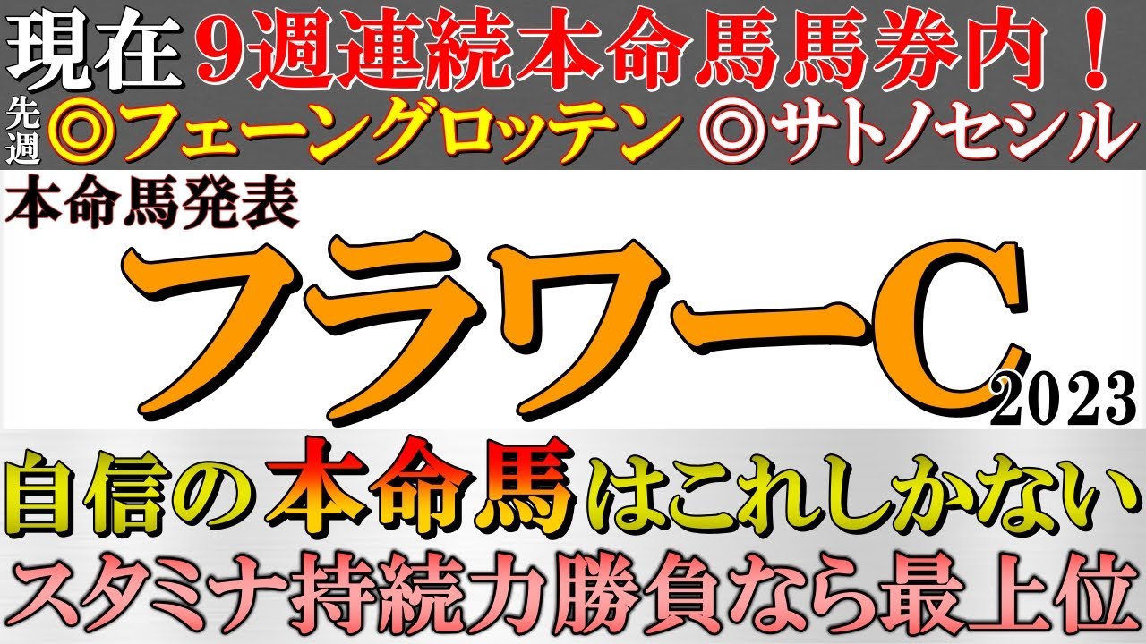 【フラワーカップ2023 本命馬発表】現在９週連続本命馬馬券内！この時期の３歳牝馬にとっては過酷な舞台！スタミナ豊富で先行力も持続力も抜群の本命馬を発表！