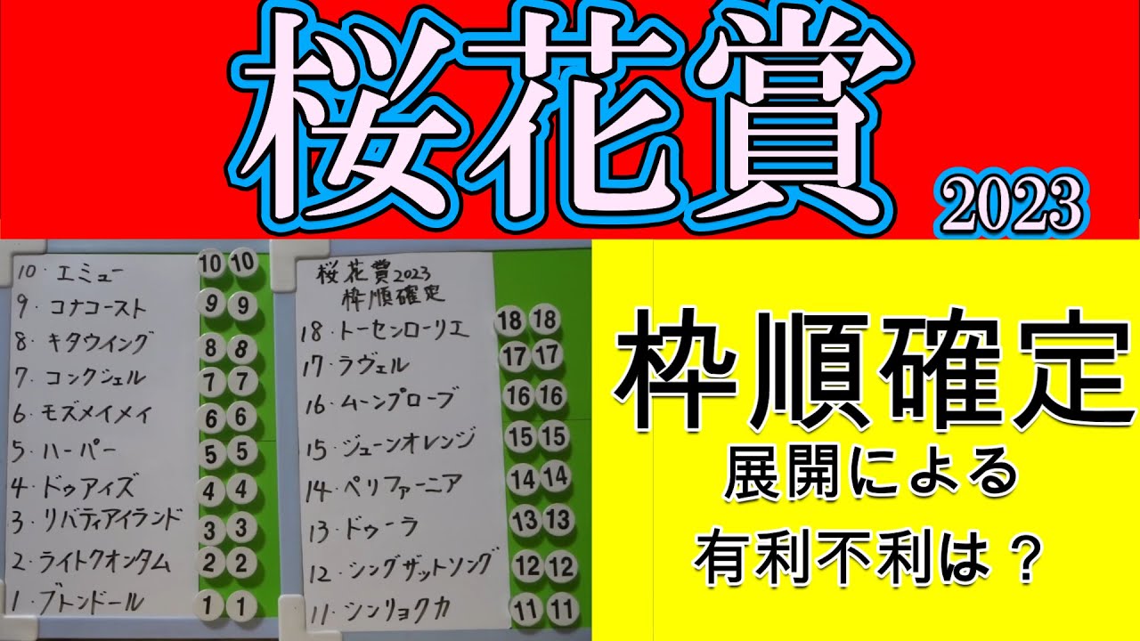 桜花賞2023枠順確定！リバティアイランド2枠3番は考える中で一番厳しい枠に入った？内隣に1枠2番ライトクオンタムはどう攻めてくるか？プロ馬券師集団桜花が考える位置取りは人気馬の包囲網がありそうだ！