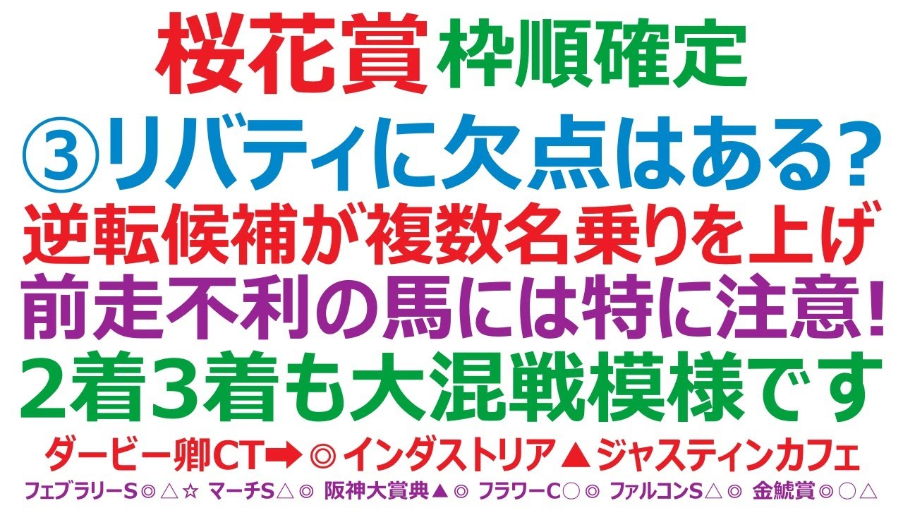 桜花賞2023枠順確定　③リバティアイランドに欠点はあるのか？ 逆転候補が複数名乗りを上げています。2着、3着も大混戦模様です。