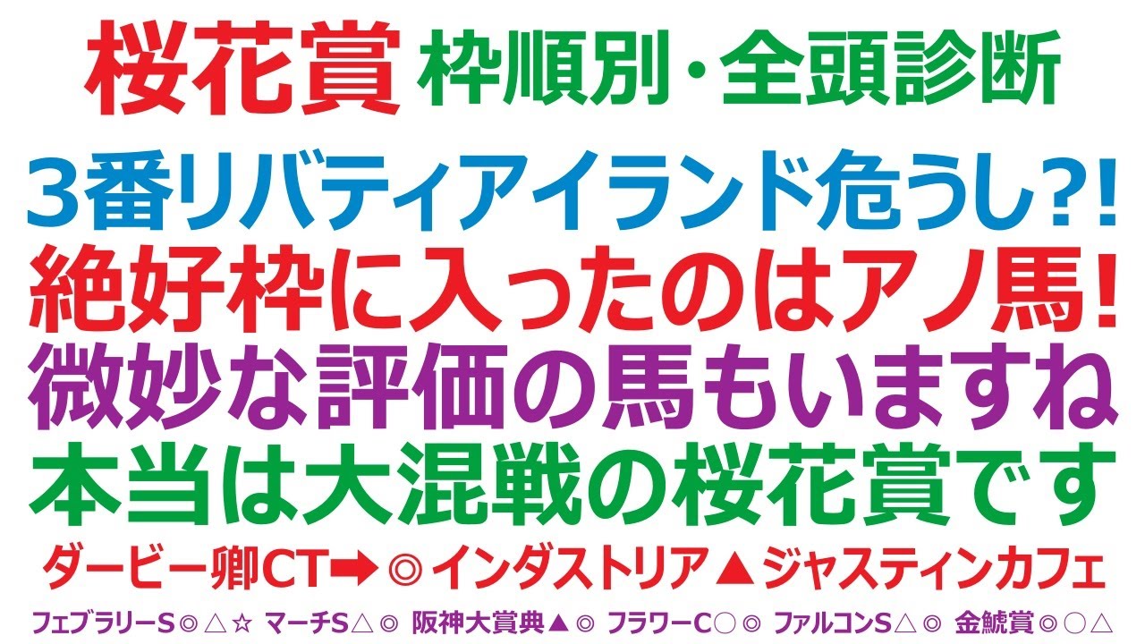 桜花賞2023・枠順別・全頭診断　3番リバティアイランド、危うし？！ 絶好枠に入ったのはアノ馬。微妙な評価の馬もいます。