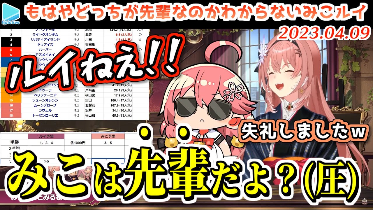 寝起きで馬券を買うだけで面白いみこち【2023.04.09/さくらみこ/鷹嶺ルイ/みこったかにぇ/ホロライブ切り抜き】