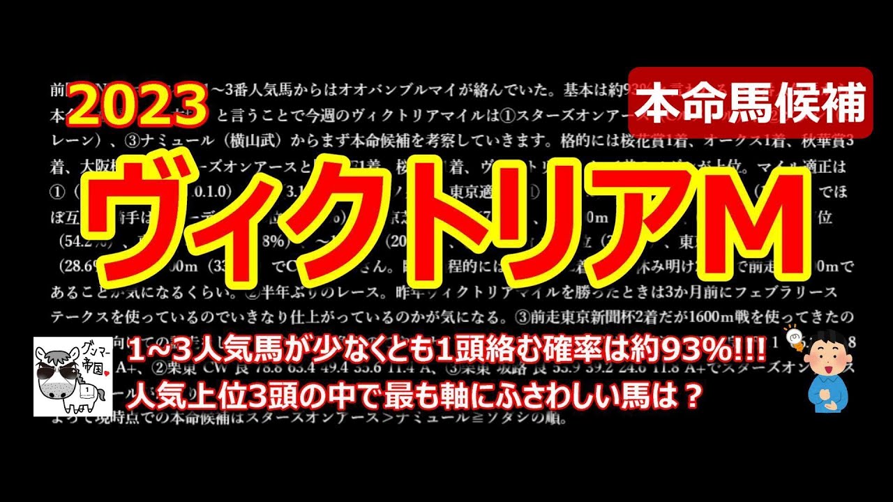 【ヴィクトリアマイル2023】1人気から3人気馬が少なくとも1頭絡む確率は約93％ !!!人気上位馬スターズオンアース、ソダシ、ナミュールのなかで最も軸にふさわしいのは？【軸候補】