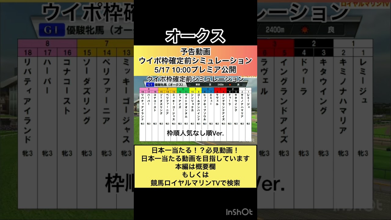 【枠順人気なし順】【オークス2023】【優駿牝馬2023】【ウイポ10Ver】ウイポ枠確定前シミュレーション リバティアイランド ハーパー コナコースト ソーダズリング ペリファーニア #shorts