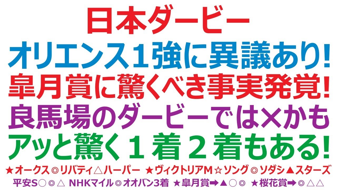 日本ダービー2023予想　ソールオリエンス1強に意義あり！ 皐月賞に驚くべき事実発覚！ アッと驚く1着2着もあるぞ。