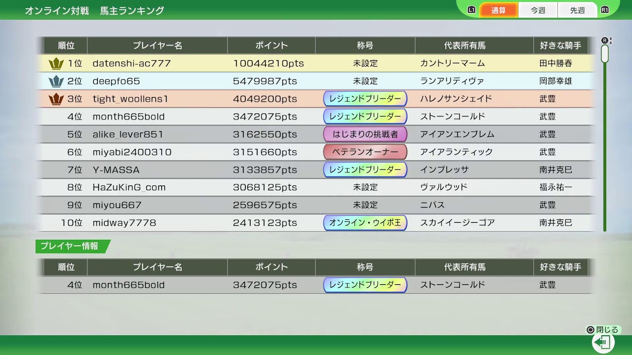 ウイニングポスト10配信#32 オンライン対戦目指せ週間ランキング1位