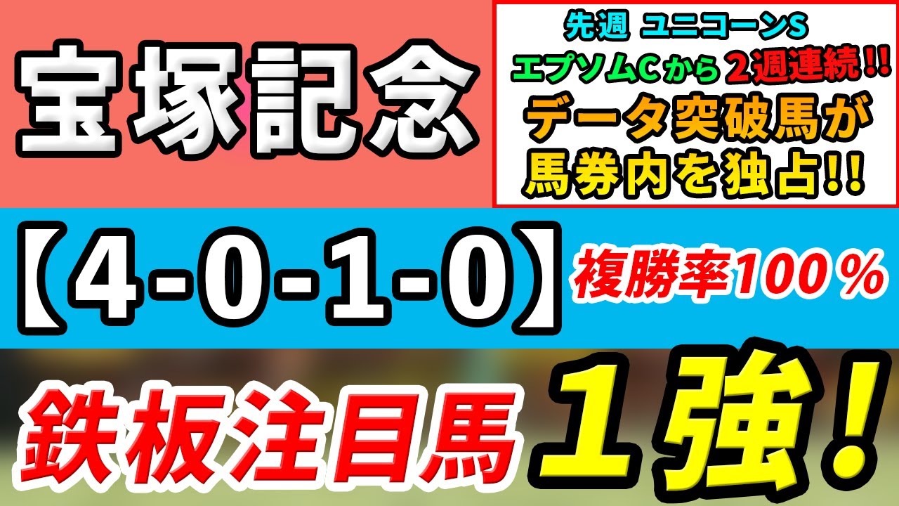 【宝塚記念2023】「4-0-1-0」複勝率100％！イクイノックスではない1強はコレ！現在2週連続でデータ突破馬が馬券内を独占！