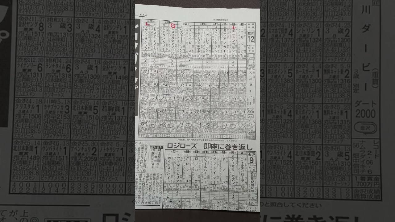 2023/6/27　金沢12R　石川ダービー　予想