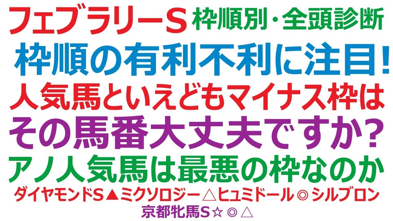 フェブラリーステークス2023枠順別・全頭診断　枠順の有利・不利に注目！ その馬番、大丈夫ですか？ アノ人気馬は最悪の枠なのか。