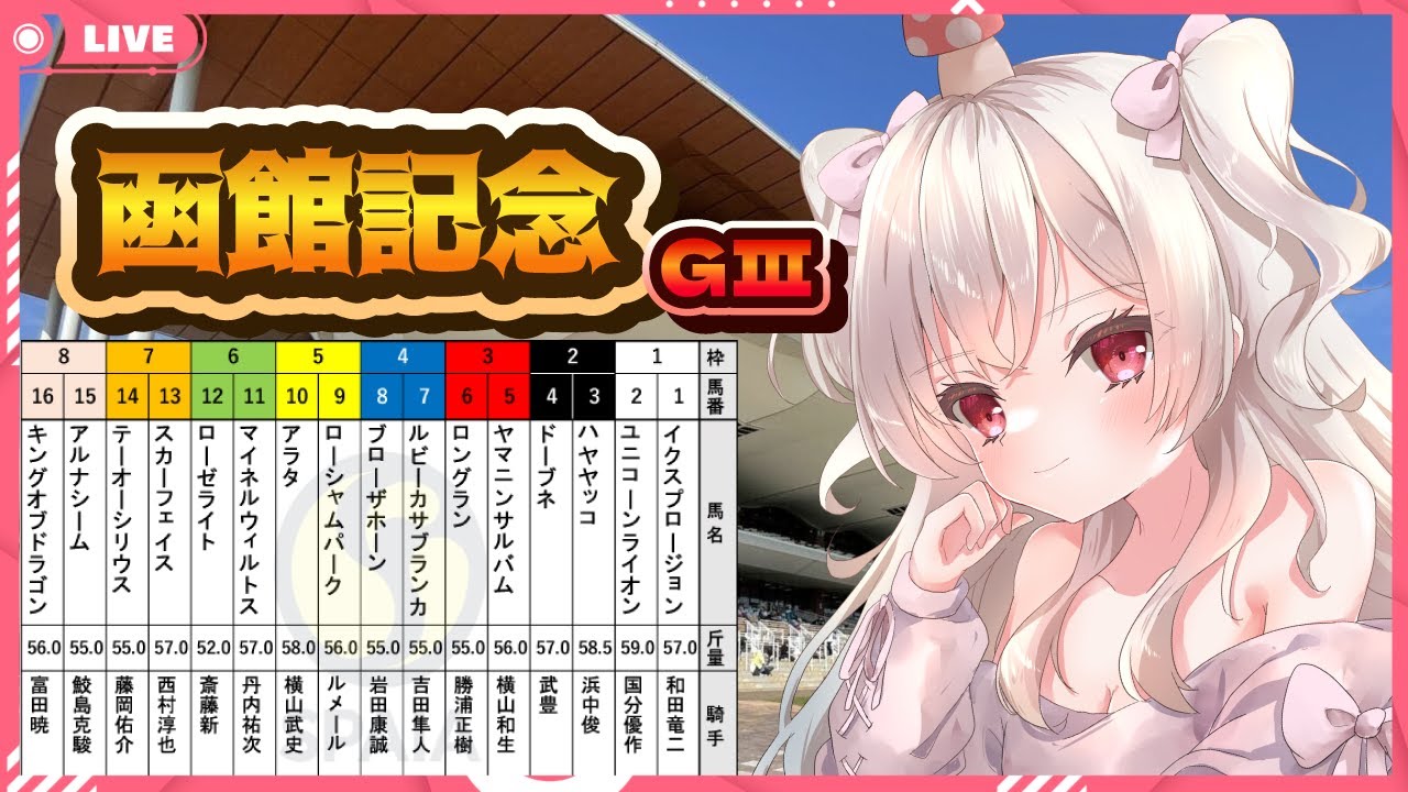 【競馬生実況/函館記念】みんなと競馬🏇生きのこ観察日記【JPVtuber／木下きのこ】