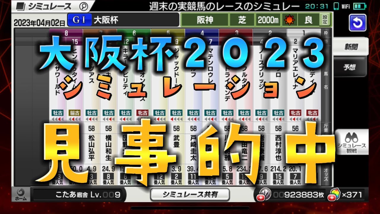 日本一当たる！？ 大阪杯2023 シミュレーション