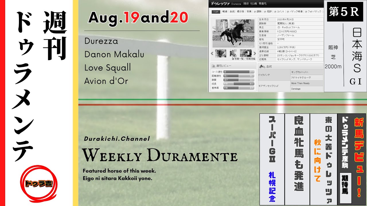 週刊ドゥラメンテ】日本海Ｓにドゥレッツァが出走！他【８月３週