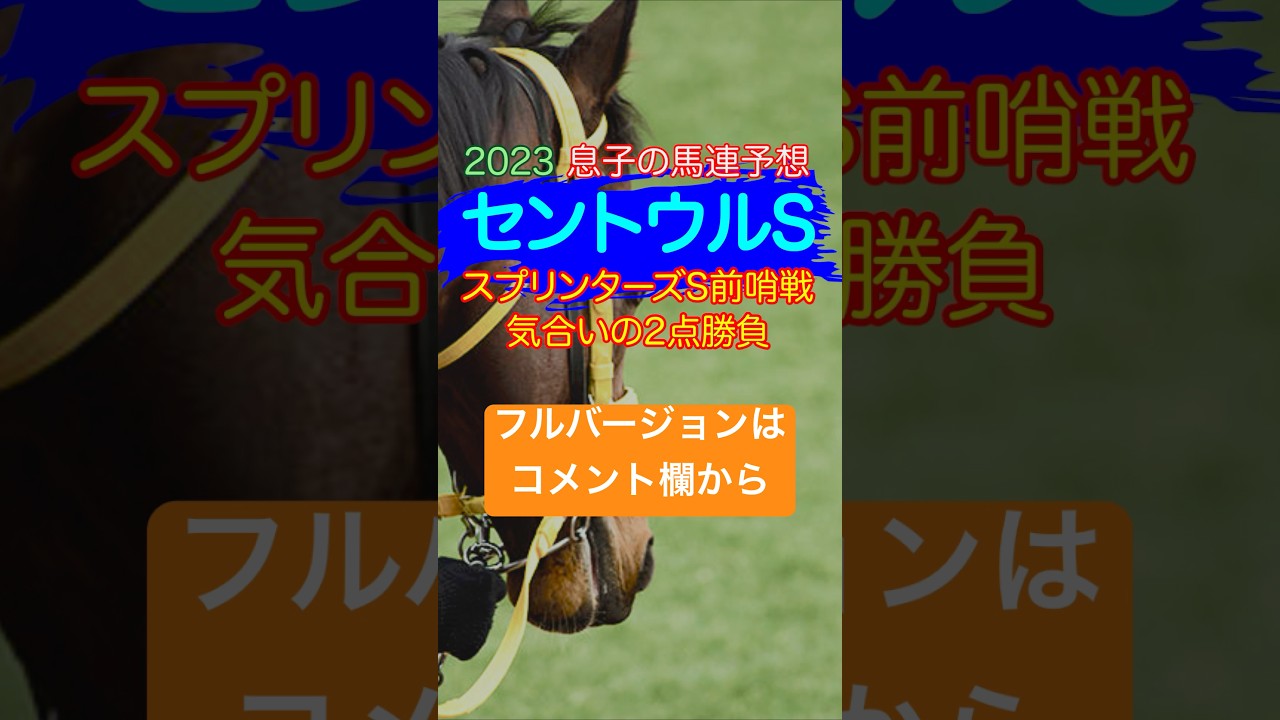 【セントウルS 2023】🔥息子の馬連予想🔥《スプリンターズS前哨戦 気合いの馬連2点勝負》　#競馬予想 #jra #買い目 #馬連 #セントウルs2023 #阪神競馬場