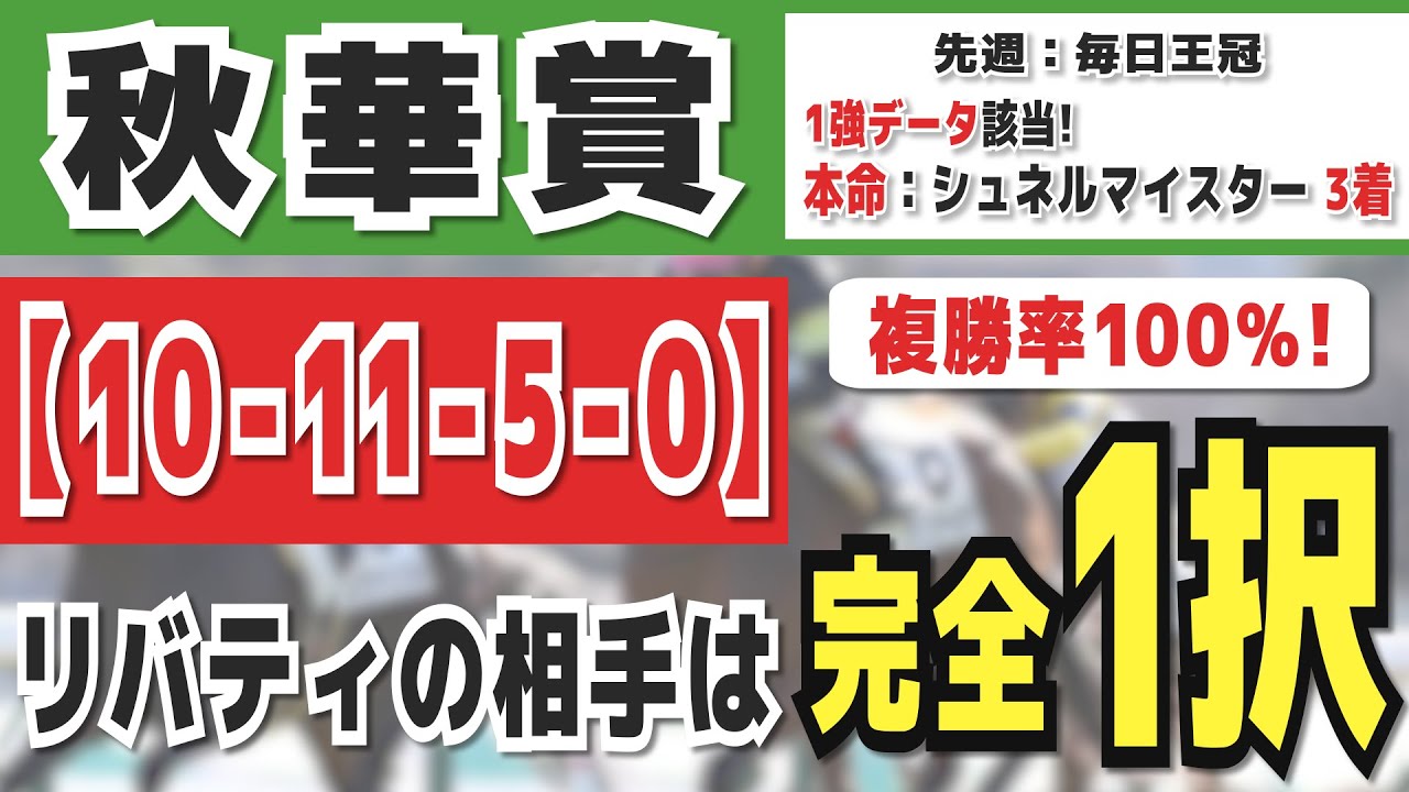 秋華賞2023【10-11-5-0】一強リバティアイランドの相手は「脚質◎のアノ馬」で決まり！先週は毎日王冠で本命馬が3着で的中！