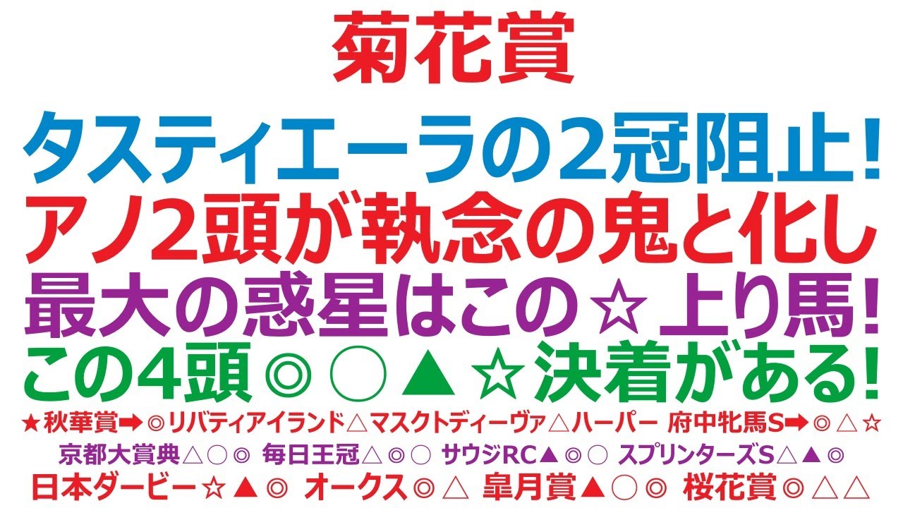 菊花賞2023予想　タスティエーラの2冠阻止！ アノ2頭が執念の鬼と化し。最大の惑星はこの上り馬！ この4頭決着があるぞ！