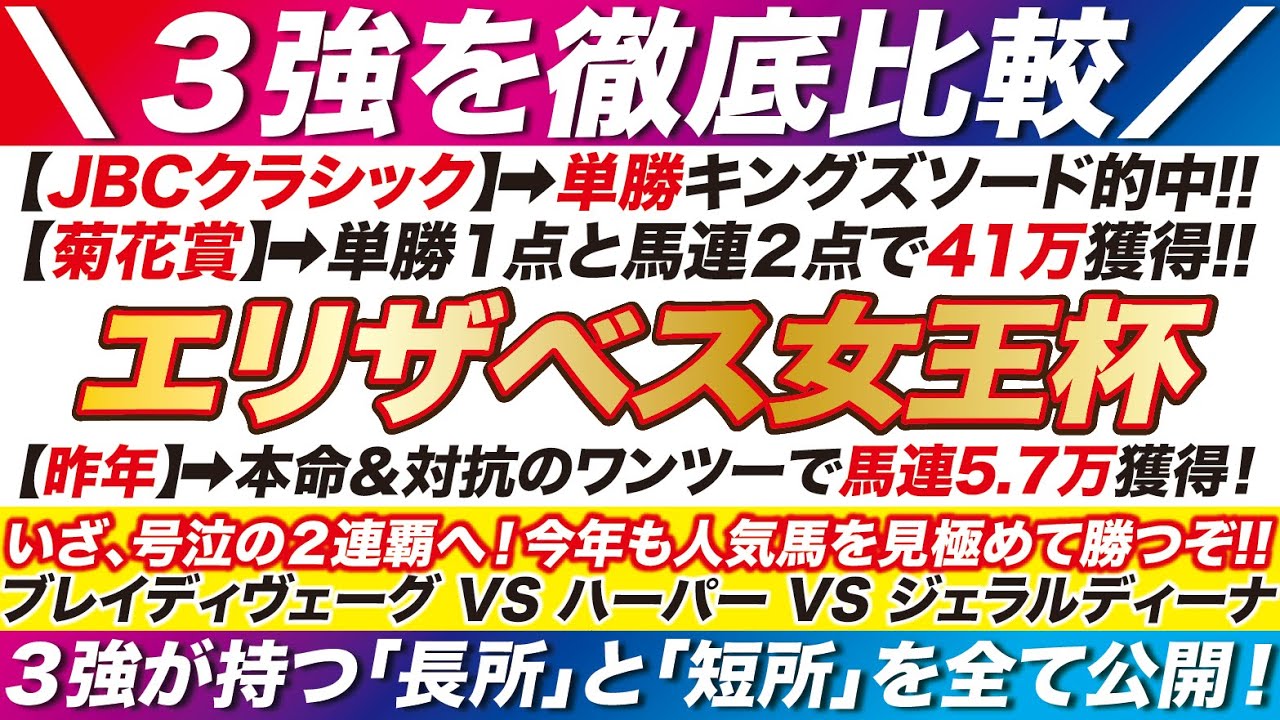 エリザベス女王杯 2023【予想】いざ、号泣の２連覇へ！ブレイディヴェーグ VS ハーパー VS ジェラルディーナ！３強が持つ「長所」と「短所」を全て公開！