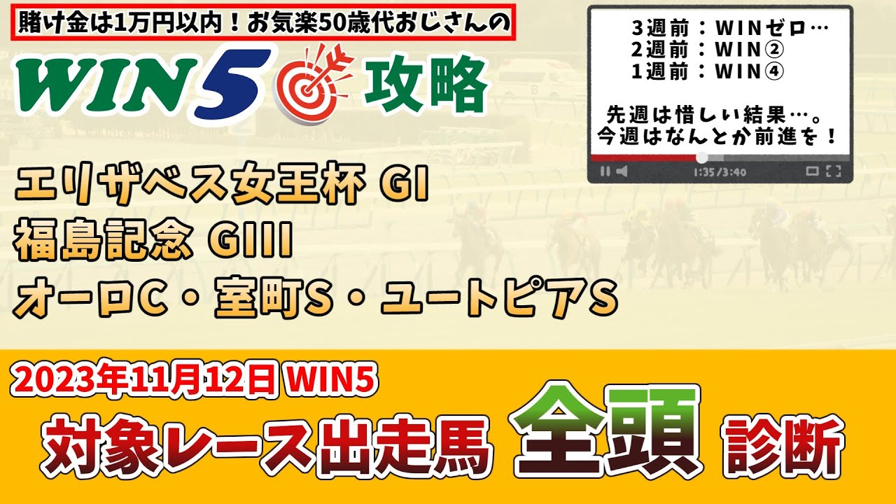 【WIN5 対象全レース 全頭考察】2023年11月12日のWIN5対象レースの出走馬を、全頭考察【競馬予想・攻略】