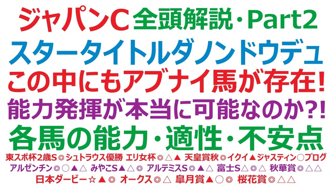 ジャパンカップ2023・全頭解説・Part2　スターズオンアース、タイトルホルダー、ダノンベルーガ、ドウデュース。この中にもアブナイ馬が存在！ 能力発揮が本当に可能なのでしょうか？！
