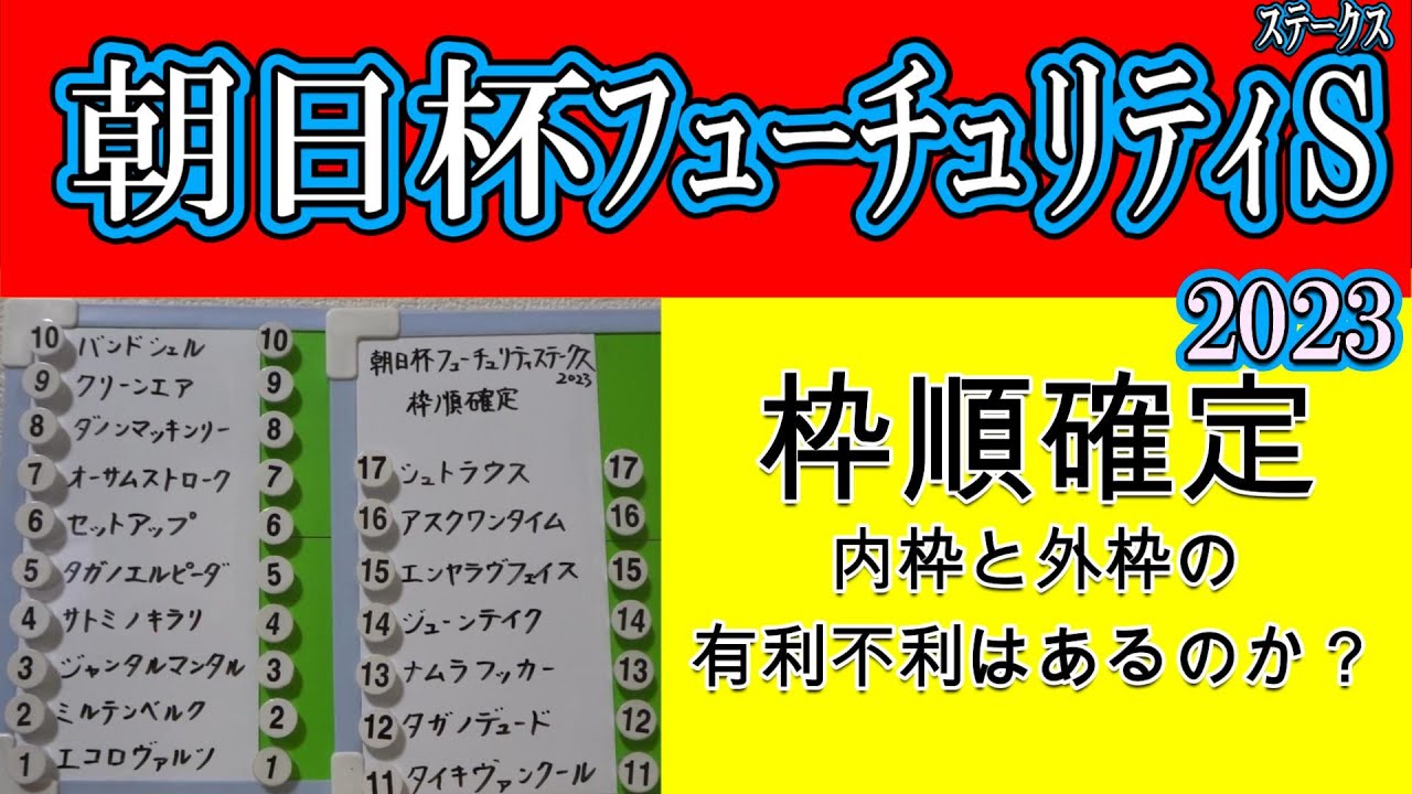 朝日杯フューチュリティステークス2023枠順確定！折り合いの難しいシュトラウスが大外枠8枠17番に入ったことで逃げる可能性が現実的になってきた！1枠1番エコロヴァルツ2枠3番ジャンタルマンタル！