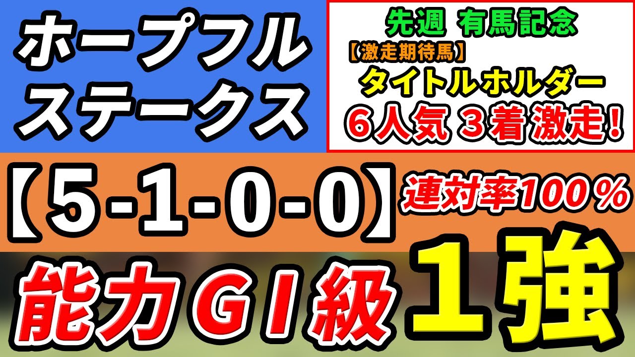 ホープフルステークス 2023【鉄板注目馬⇒5-1-0-0】連対率100％！能力GⅠ級の１強はコレ！先週有馬記念は激走期待馬◎タイトルホルダーが6人気3着！
