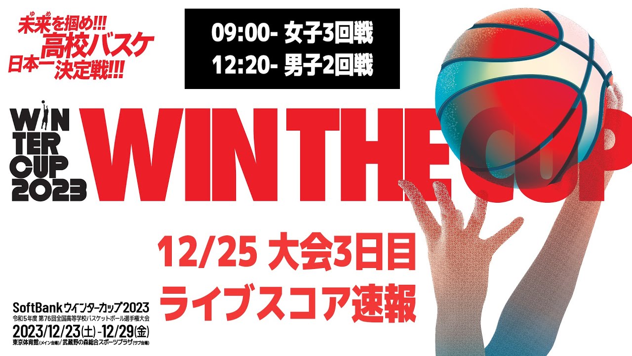 SoftBank ウインターカップ2023 ライブスコア速報 大会3日目 | 2023.12.25