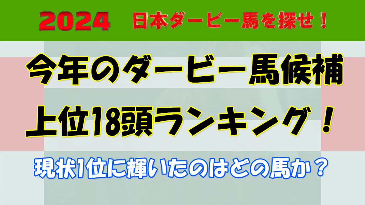 2024年日本ダービー馬を探せ！ 特別篇　昨年の2歳戦を振り返ってこれまでに取り上げた注目馬146頭の中から今年のダービー馬候補上位18頭をランキングさせて頂きました。