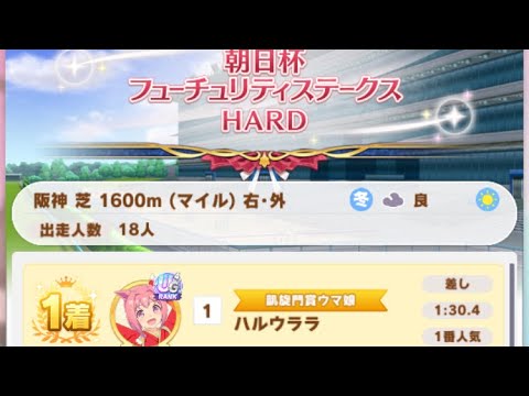 【ウマ娘】ハルウララ(新衣装)/レジェンドレース(新衣装ミホノブルボン)・朝日杯フューチュリティステークス(阪神芝1600m)1着
