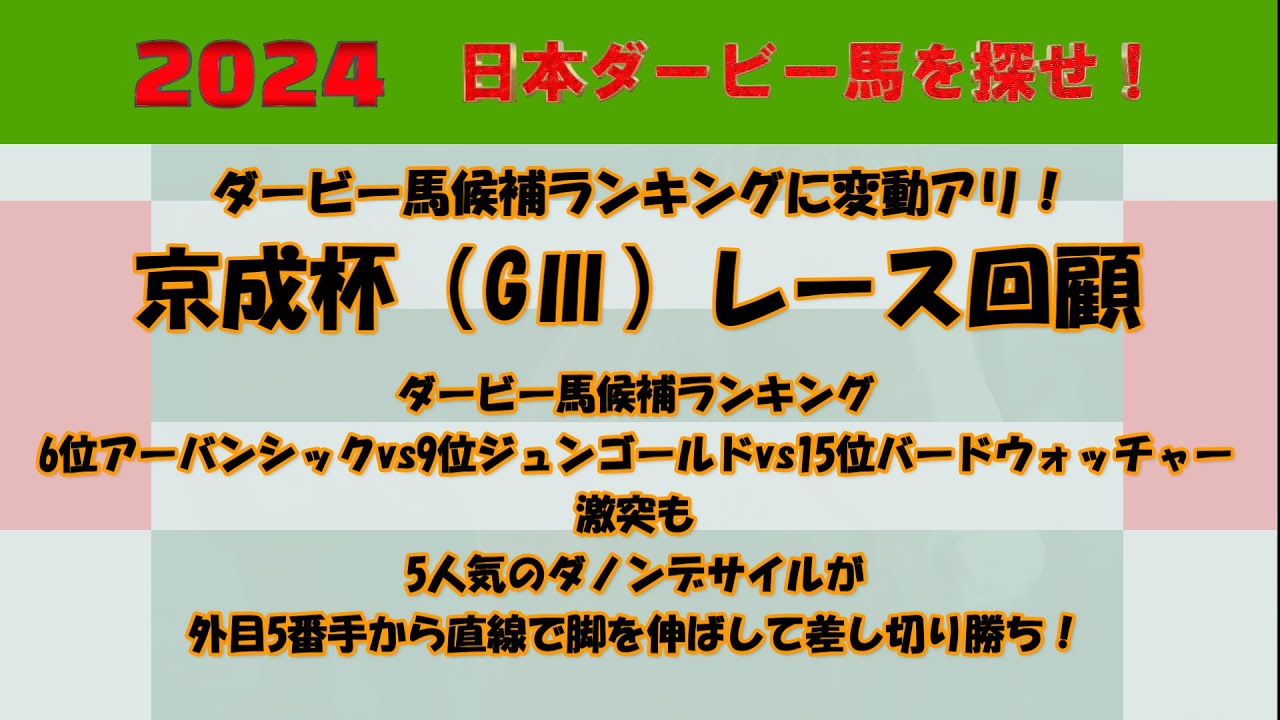 2024年日本ダービー馬を探せ！ #42　京成杯（GⅢ）レース回顧。ダービー馬候補ランキングに変動アリ！ダノンデサイルが上位人気のジュンゴールド、アーバンシック、バードウォッチャーを退けて勝利！