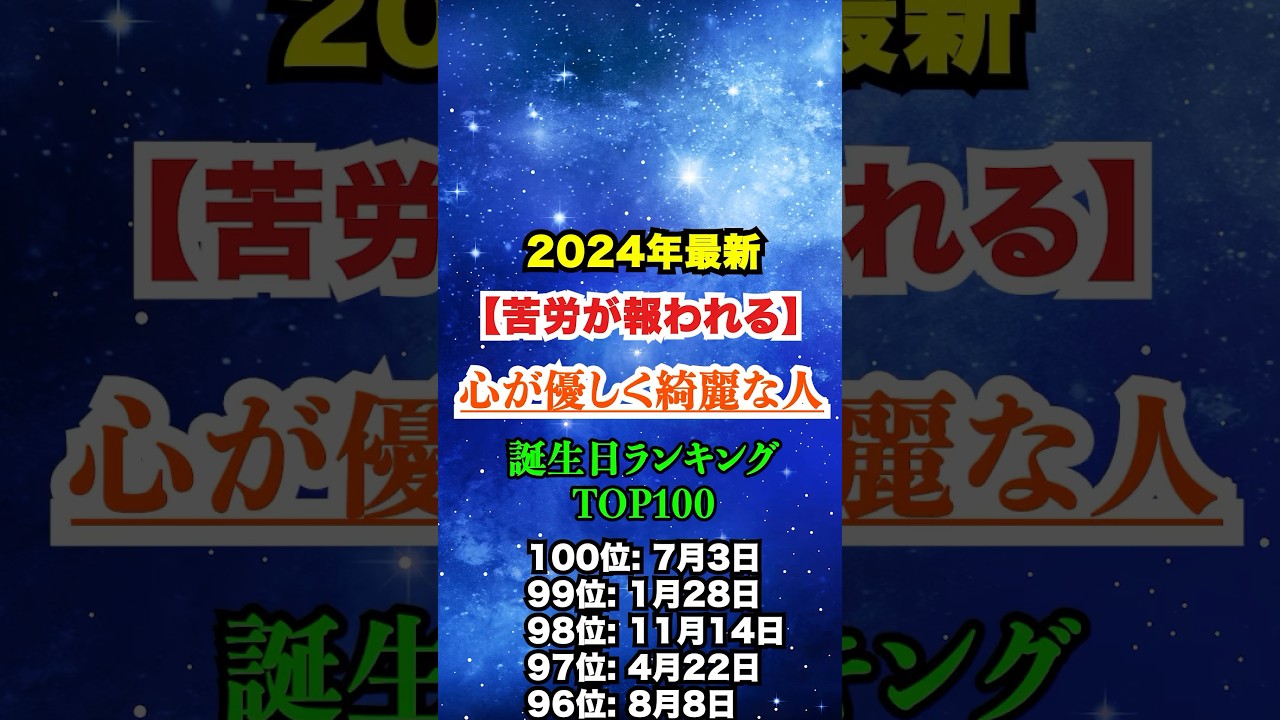 【開運必須】心が綺麗な人の誕生日占いTOP100 #スピリチュアル #引き寄せの法則 #波動 #潜在意識 #占い #誕生日占い #星座占い #宇宙の法則  #shorts