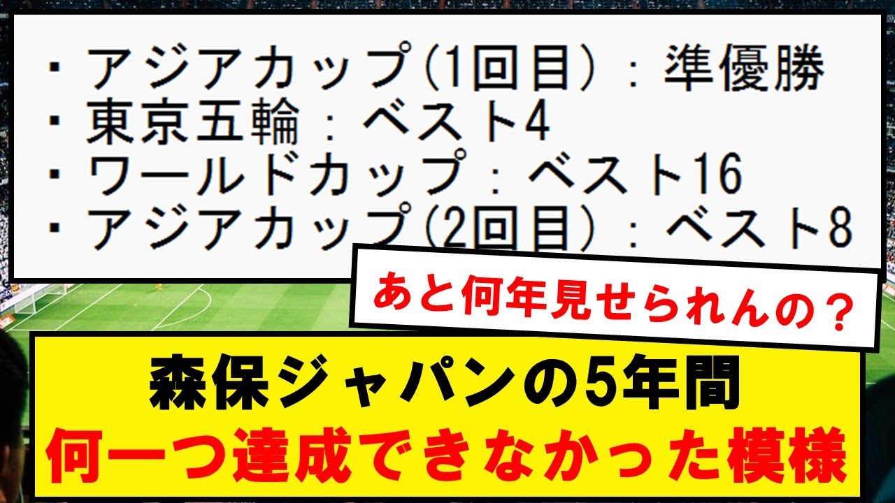 【悲報】森保ジャパン、5年で目標達成なし！！！！