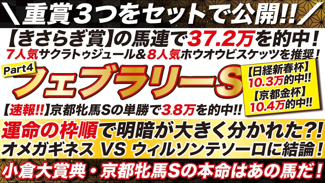 フェブラリーステークス 2024【予想】枠順で勝負の明暗が大きく分かれた！オメガギネス VS ウィルソンテソーロに結論！小倉大賞典＆京都牝馬Sも大公開！