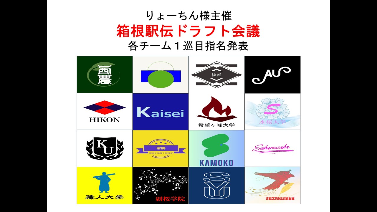 りょーちん様主催「箱根駅伝ドラフト会議」各チーム１巡目指名発表
