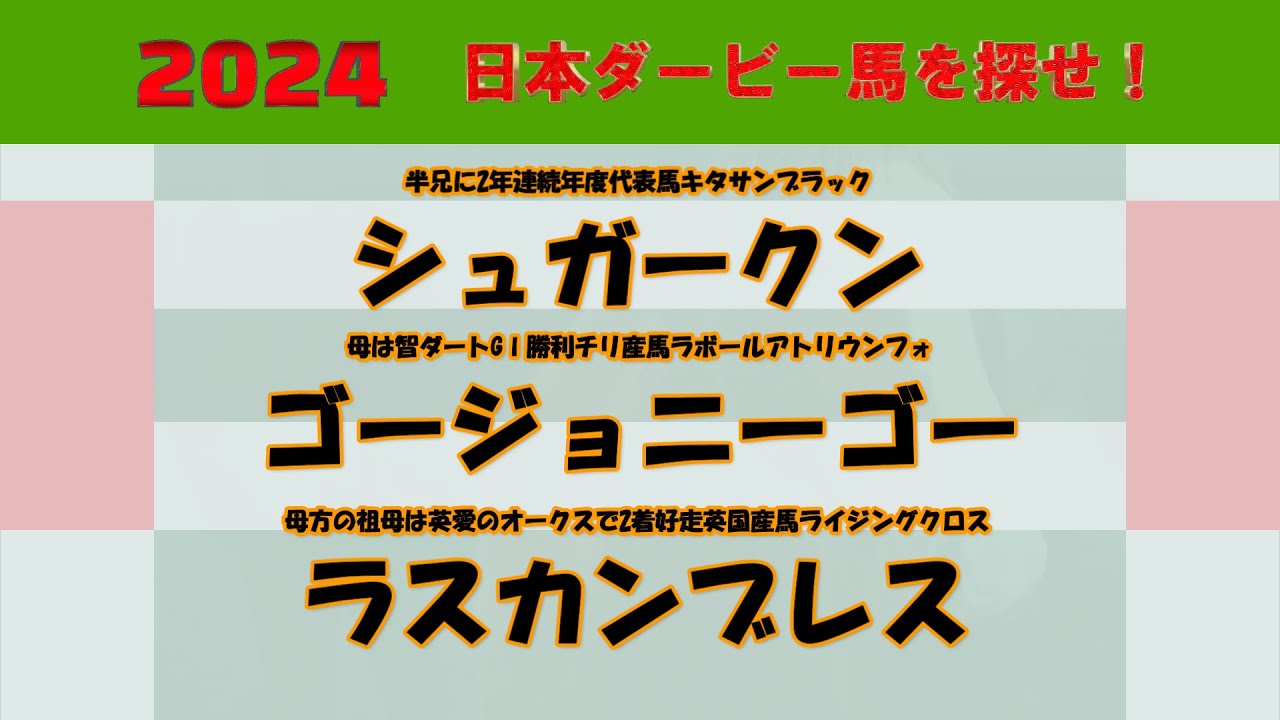 2024年日本ダービー馬を探せ！ #53　シュガークン、ゴージョニーゴー、ラスカンブレスを注目馬として取り上げました。