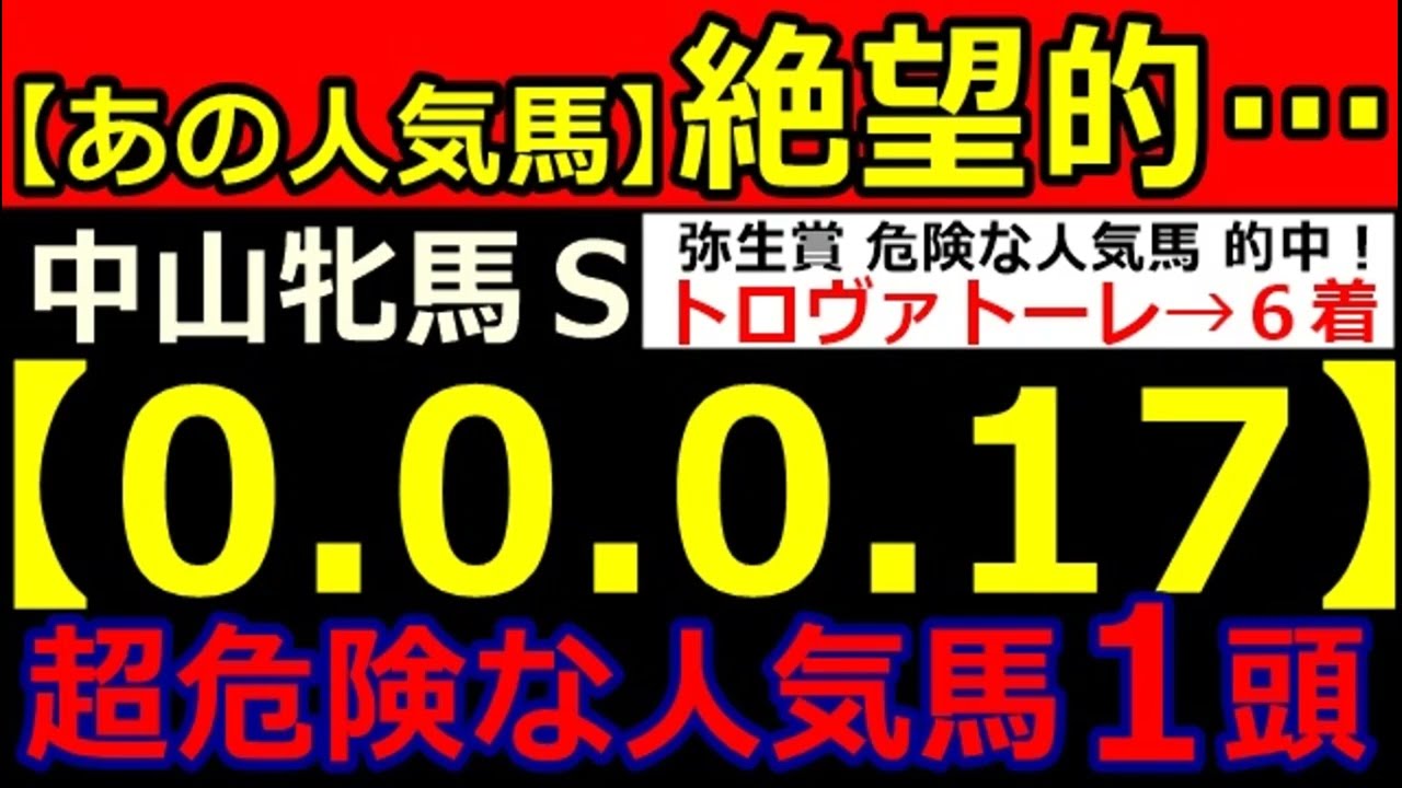 中山牝馬Ｓ2024【0-0-0-17】ヤバいヤバい！あの人気馬 絶望的・・・ （東京新聞杯 京都記念 フェブラリーＳ中山記念 弥生賞 危険な人気馬  的中！）