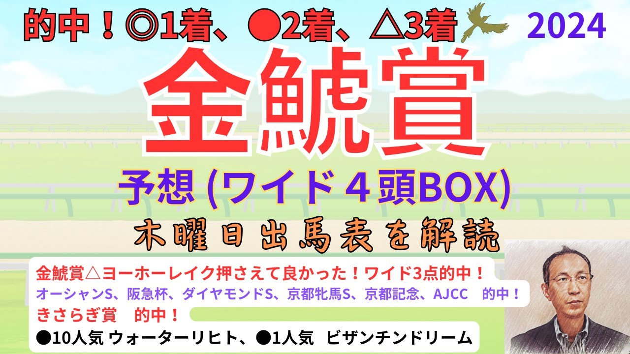 【金鯱賞】（的中！◎1着、●2着、△3着！△ヨーホーレイク押さえて良かった！ワイド3点的中！）木曜日出馬表から導き出せた馬は！？　「金鯱賞2024　ワイド4頭BOX予想」