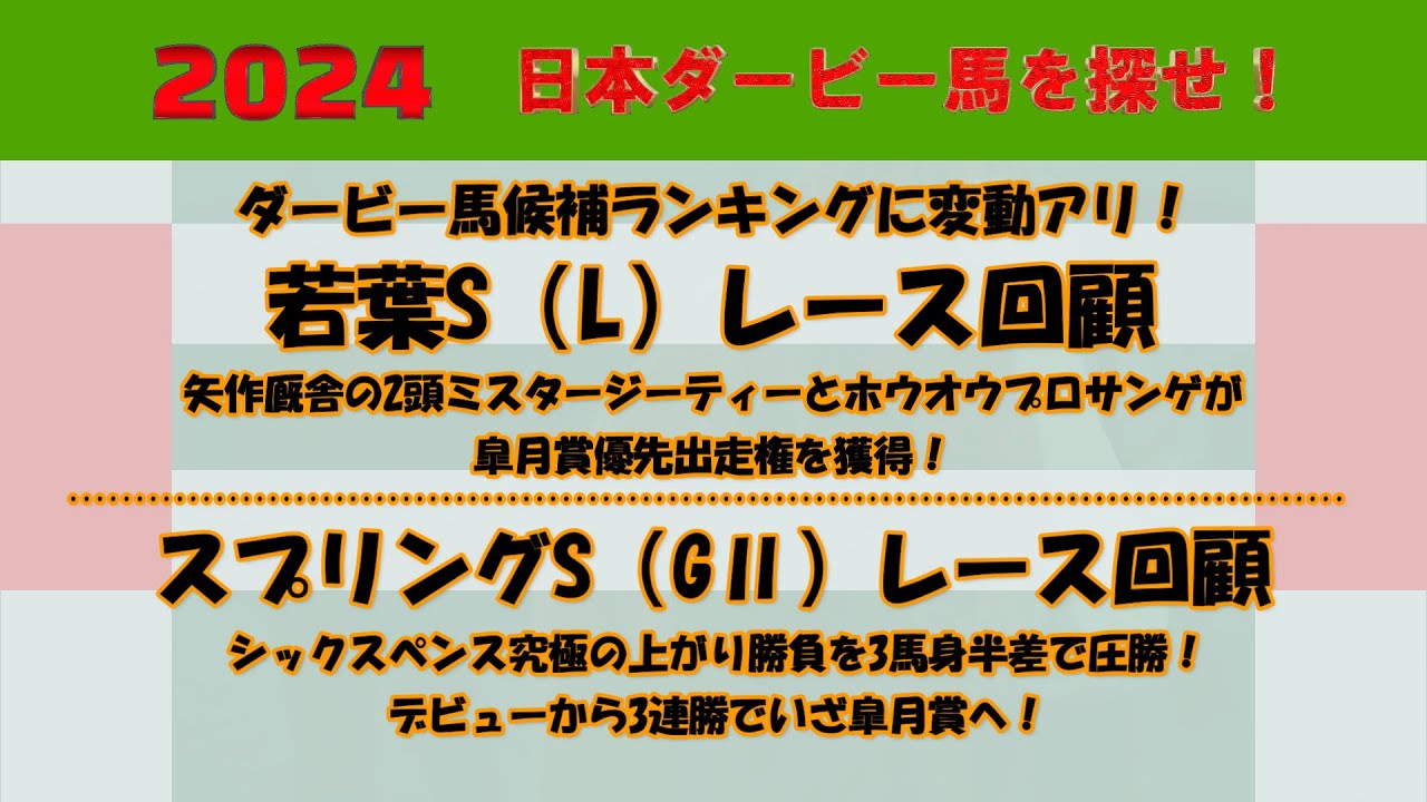 2024年日本ダービー馬を探せ！ #60　若葉S（L）レース回顧。矢作厩舎の2頭が皐月賞優先出走権を獲得！スプリングS（GⅡ）レース回顧。シックスペンスが究極の上がり勝負を3馬身半差で圧勝！