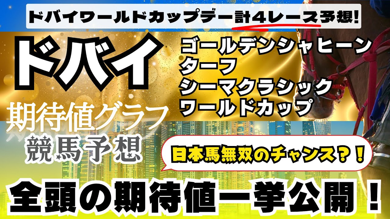 【ドバイワールドカップ2024予想】計４レース全ての期待値グラフによる競馬予想！出走馬全頭の期待値一挙公開！！激アツ期待値馬多数